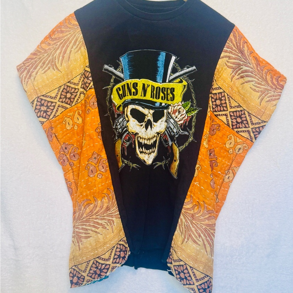 Guns and Roses Festival Poncho with Vintage Kantha Arms xs-3x